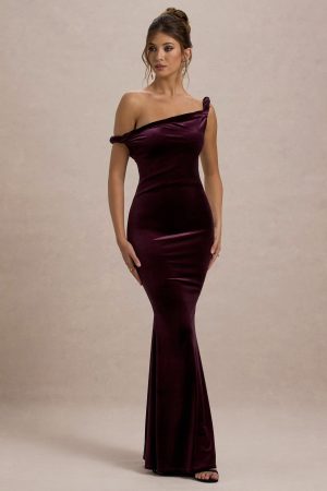 Neeka | Port Velvet Twisted Asymmetric Maxi Dress