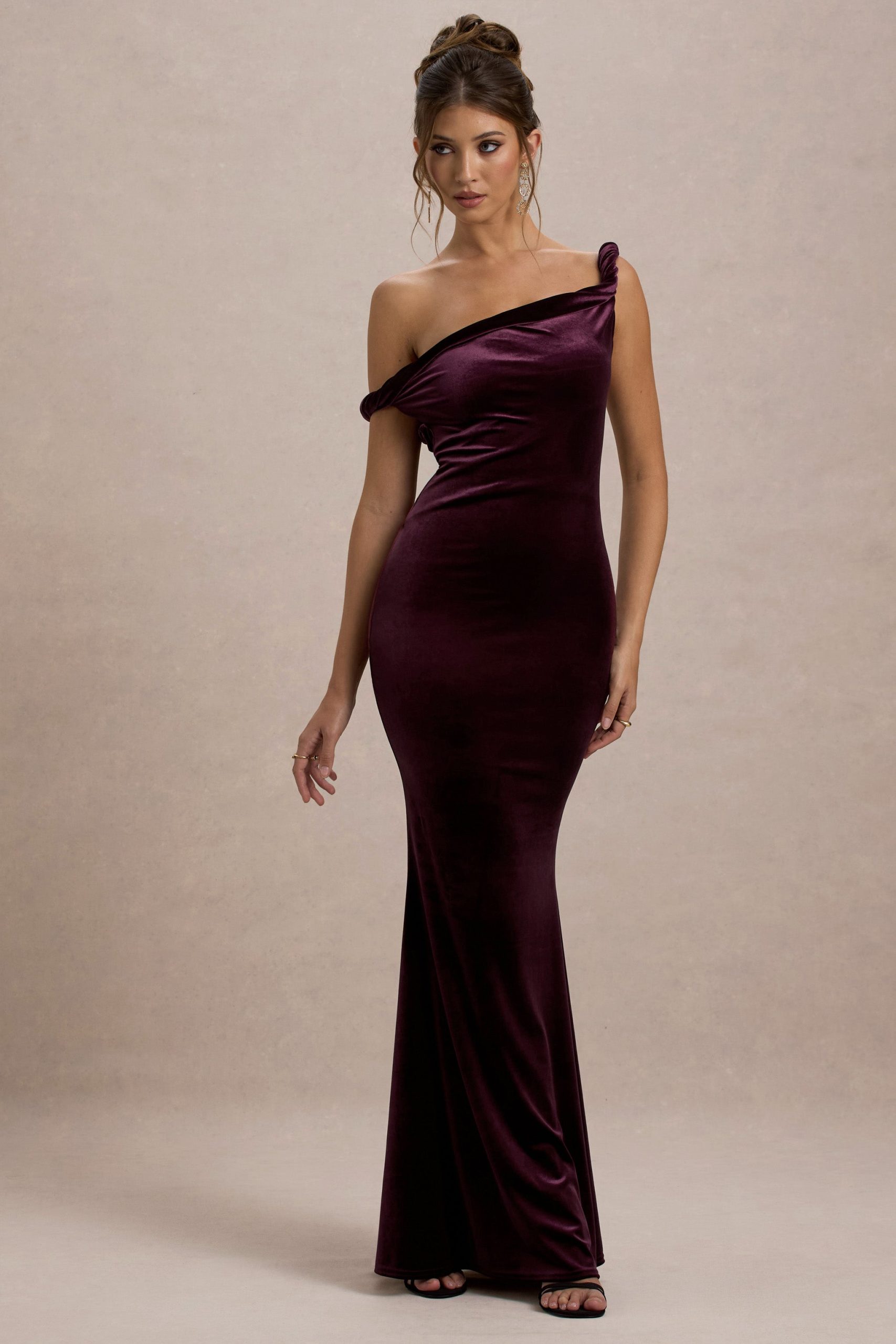 Neeka | Port Velvet Twisted Asymmetric Maxi Dress - Image 5