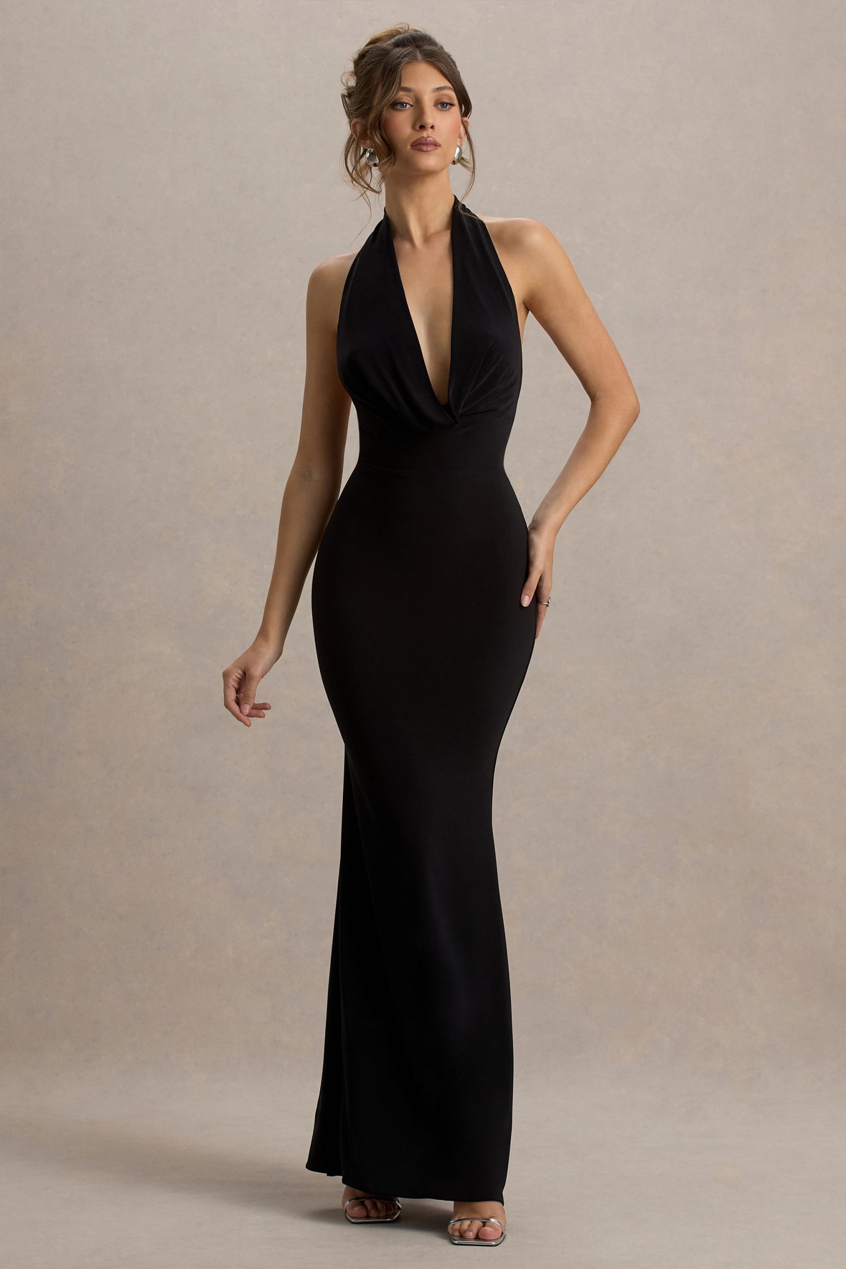 Milani | Black Backless Cowl Neck Fishtail Maxi Dress - Image 4