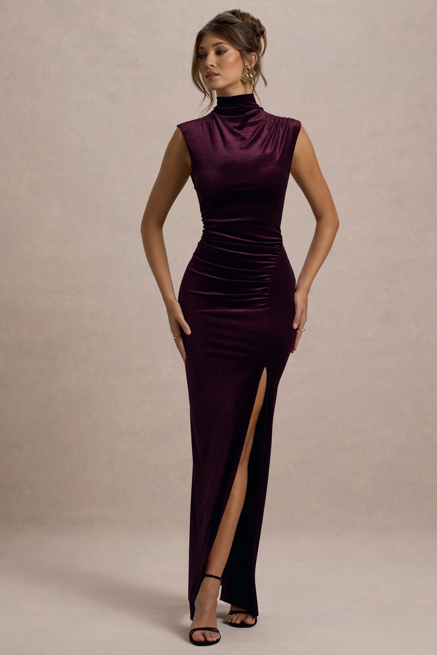 Abilene | Port Velvet High-Neck Split Maxi Dress