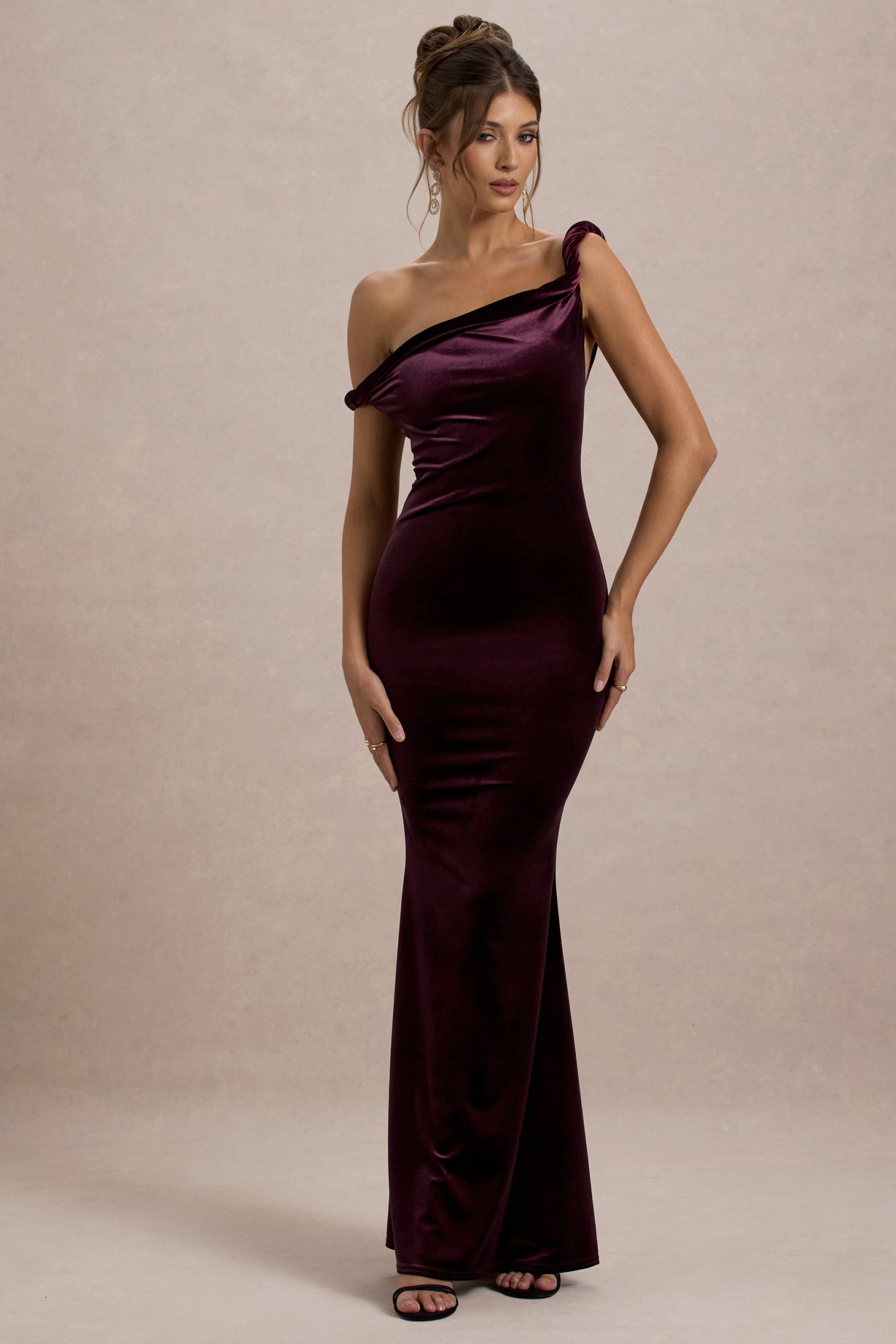 Neeka | Port Velvet Twisted Asymmetric Maxi Dress - Image 4