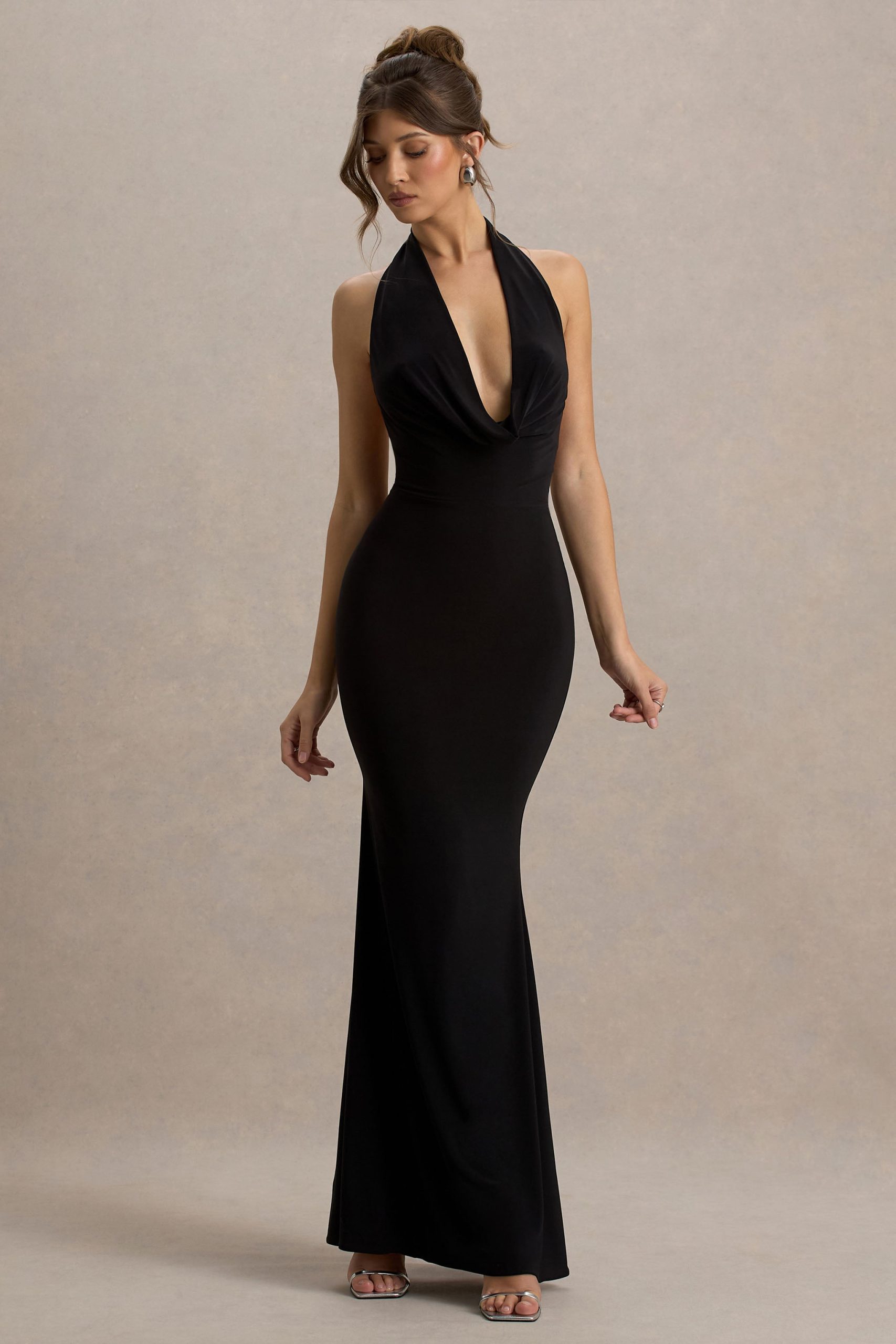 Milani | Black Backless Cowl Neck Fishtail Maxi Dress - Image 5