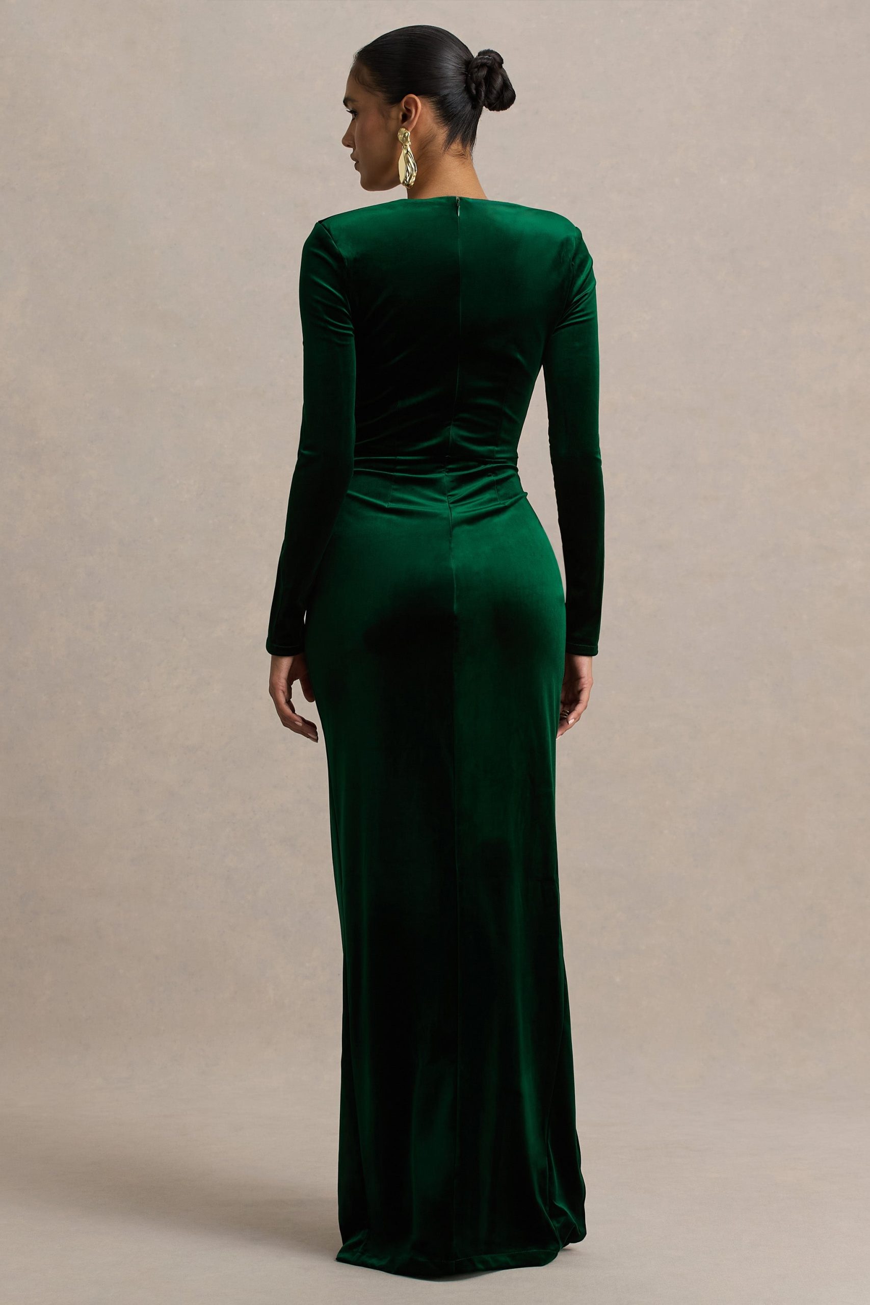 Fay | Bottle Green Velvet Corset Style Knot Maxi Dress - Image 2