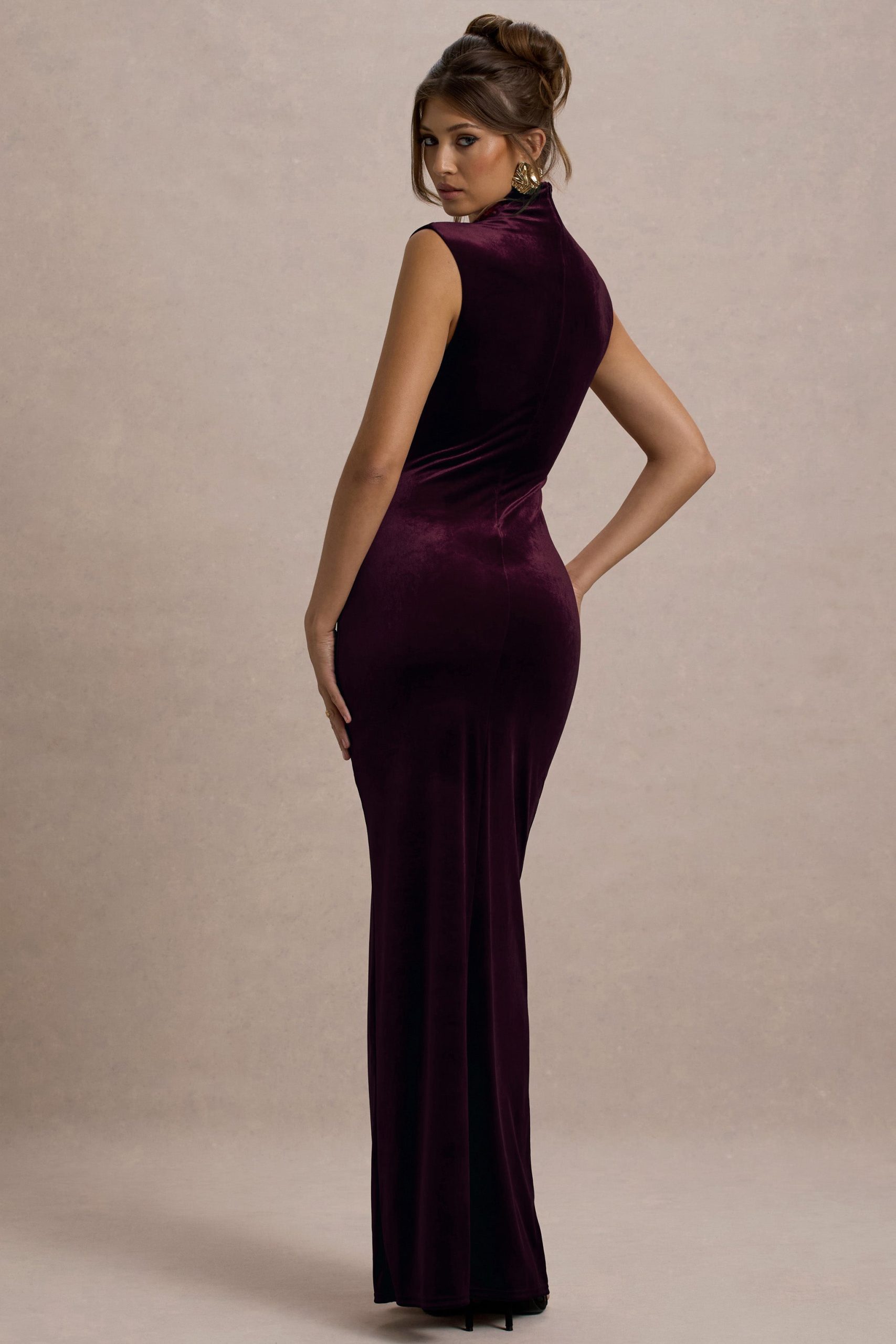 Abilene | Port Velvet High-Neck Split Maxi Dress - Image 2